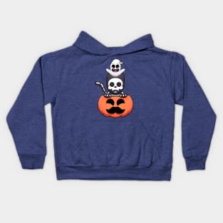 Halloween Pumpkin With Skeleton Cat And Ghost Kids Hoodie